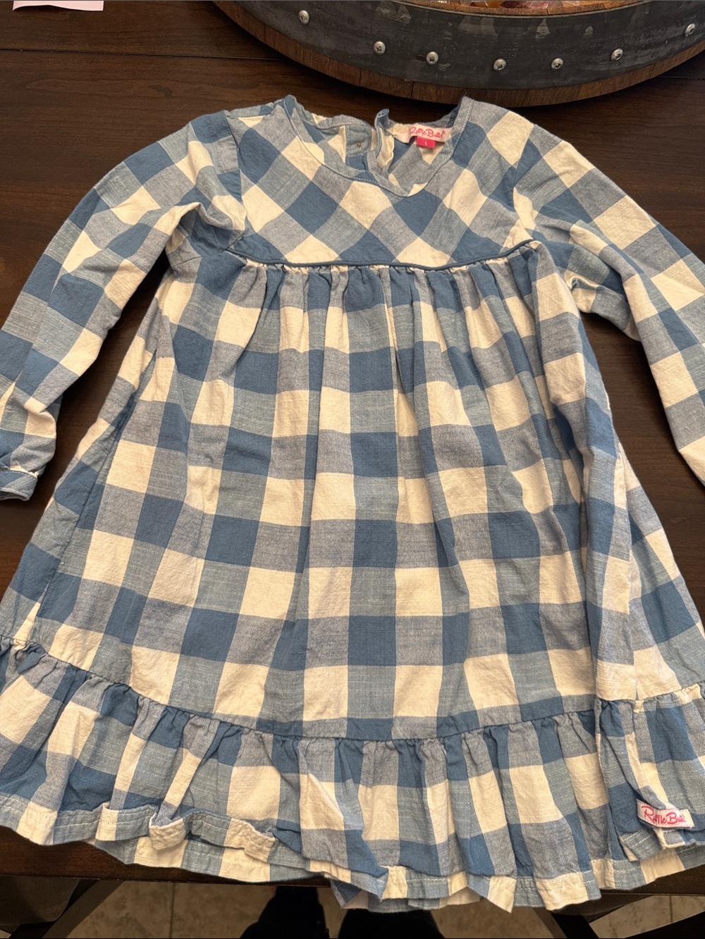 Ruffle Butts Blue and White Gingham Ruffle-Hem Dress